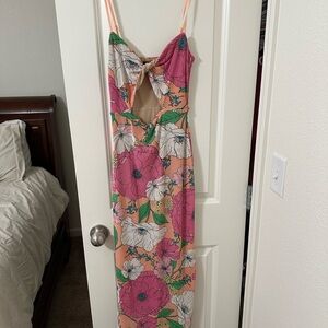 AFRM Floral Pink and Green Midi Dress
